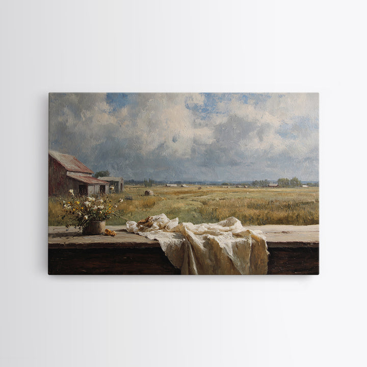 Cornfield under Dramatic Summer Clouds Canvas Print, Country Art, Oil Painting, Farmhouse Decor, Country, Digital Art Prints, COU-3x2-22