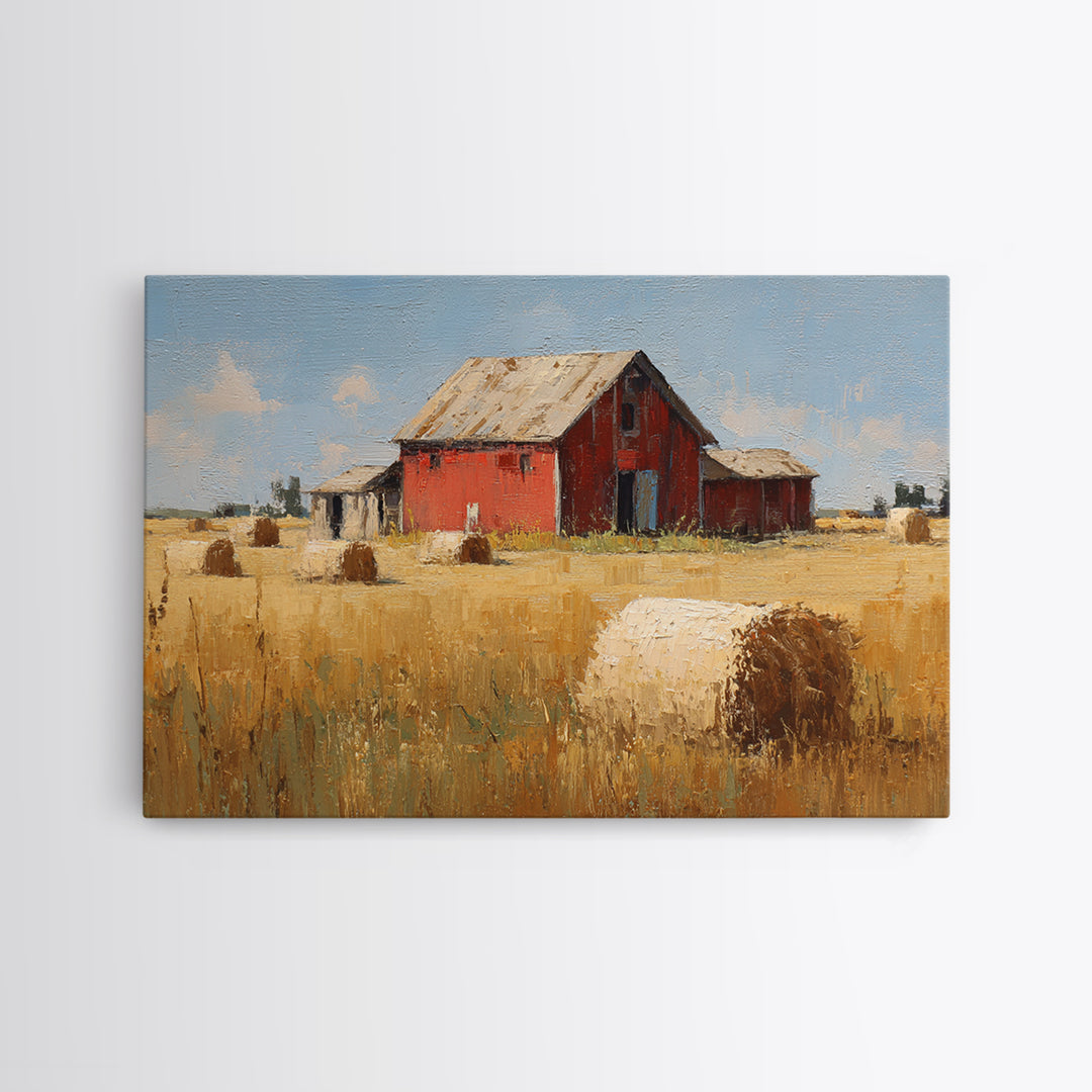 Hay Bales in Late Afternoon Sun Framed Canvas Print, Country Art, Farmhouse Decor, Fine Art, Country, Gallery Wall Art, COU-3x2-24