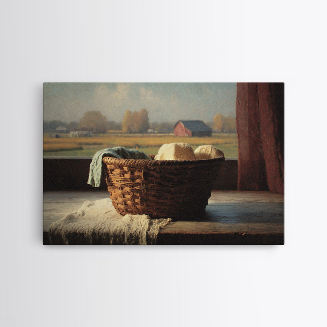 Blackberry Basket with Linen Cloth Framed Canvas Print, Country Art, Watercolor Painting, Farmhouse Decor, Fine Art, Country, COU-3x2-25