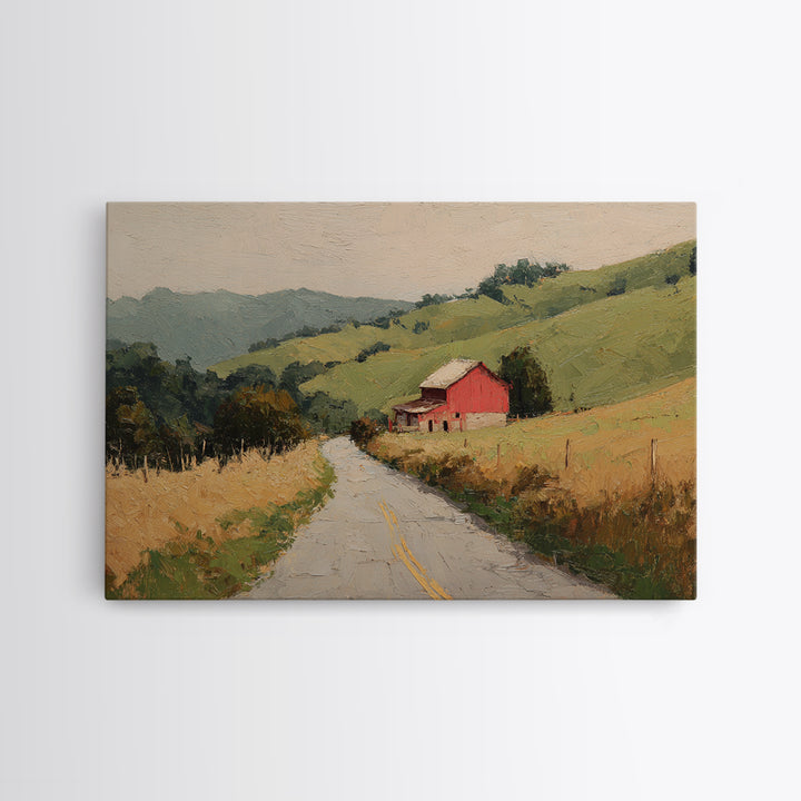 Country Road Disappearing into Green Hills Framed Canvas Print, Country Art, Farmhouse Wall Art, Farmhouse Decor, Country, COU-3x2-35