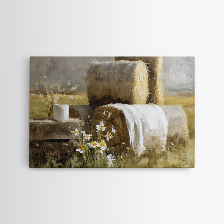 Hay Bales in Late Afternoon Sun Canvas Print, Country Art, Digital Art Prints, Farmhouse Decor, Fine Art, Country, Modern Decor, COU-3x2-48