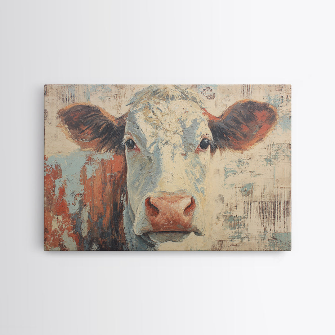 Cow Portrait with Gentle Farmhouse Personality Canvas Print, Country Art, Landscape Wall Art, Farmhouse Decor, Oil Painting, COU-3x2-56