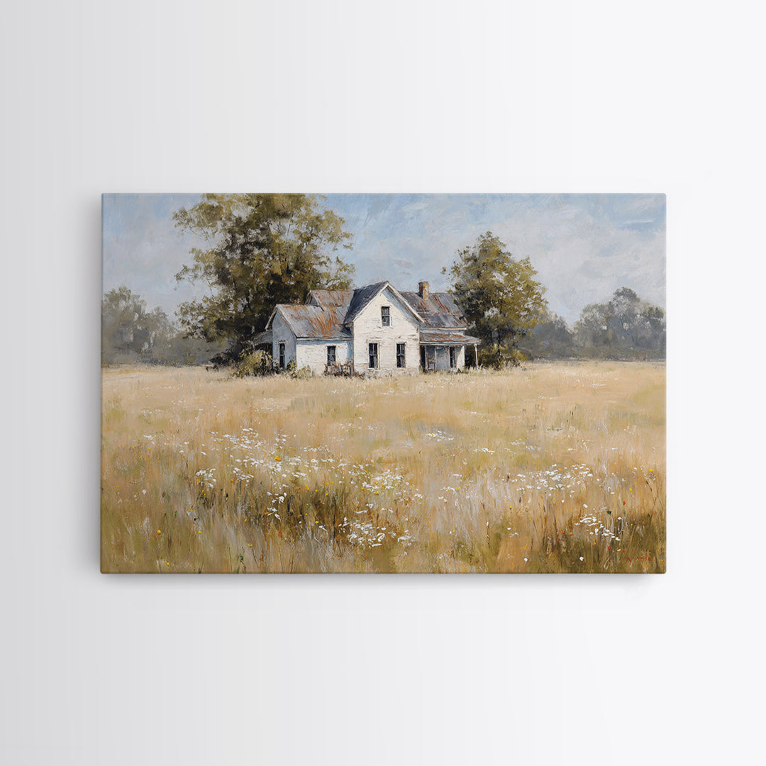 White Farmhouse Surrounded by Tall Grass Canvas Print, Country Art, Digital Print, Farmhouse Decor, Fine Art, Country, COU-3x2-62
