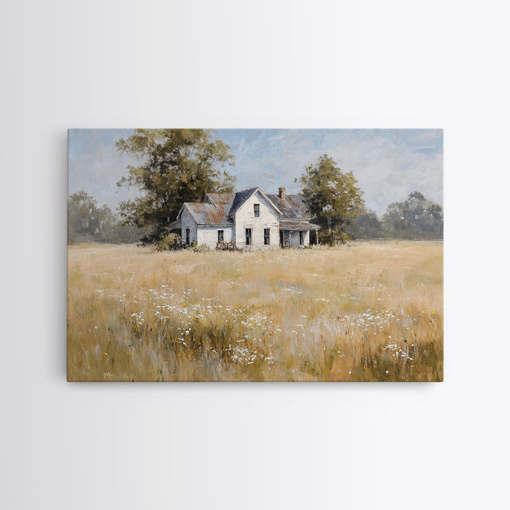 White Farmhouse Surrounded by Tall Grass Canvas Print, Country Art, Digital Print, Farmhouse Decor, Fine Art, Country, COU-3x2-62