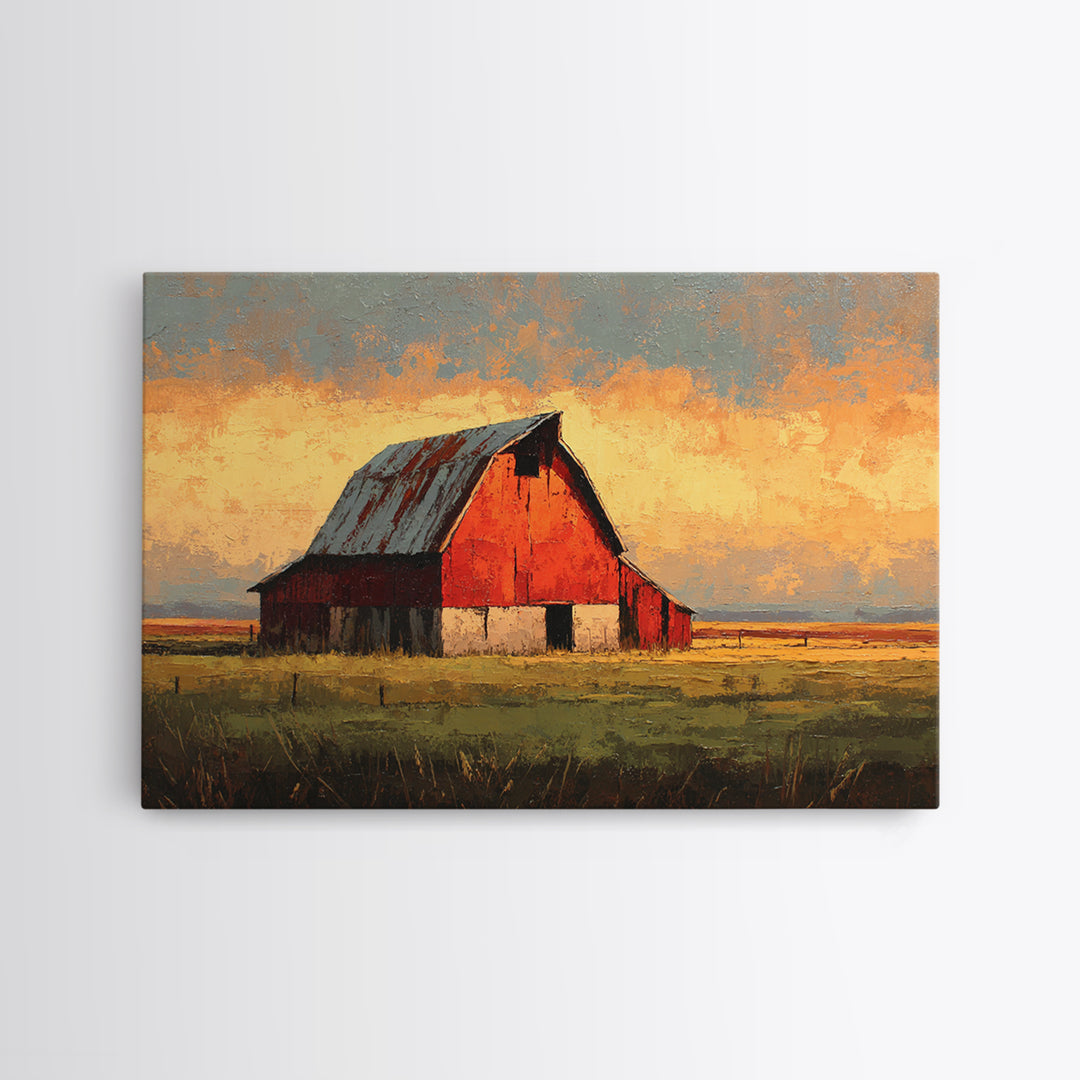 Rustic Barn Silhouette Framed Canvas Print, Country Art, Home Decor, Farmhouse Decor, Abstract Art, Country, Printable Art, COU-3x2-7