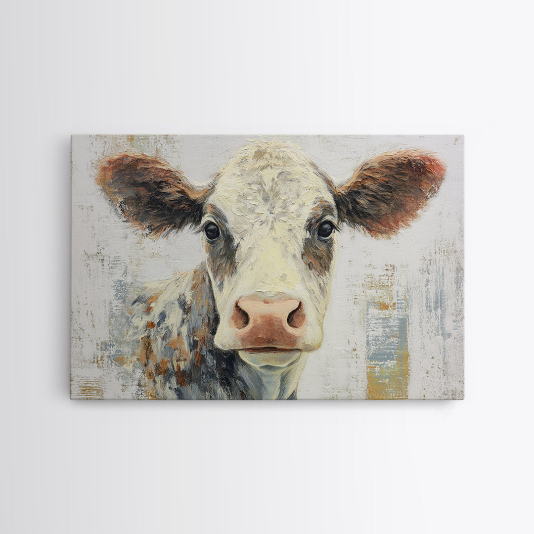 Cow Portrait with Gentle Farmhouse Personality Framed Canvas Print, Country Art, Large Wall Art, Farmhouse Decor, Country, COU-3x2-8