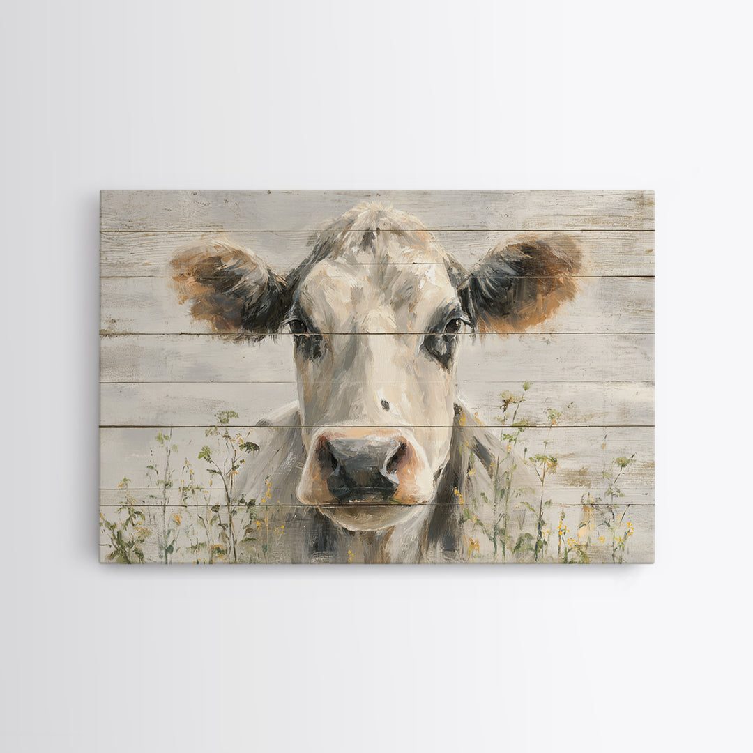 Cow Portrait with Gentle Farmhouse Personality Framed Canvas Print, Country Art, Fine Art Print, Farmhouse Decor, Country, COU-3x2-80
