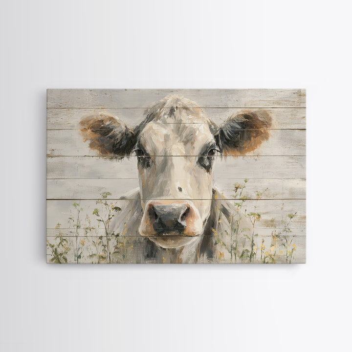 Cow Portrait with Gentle Farmhouse Personality Framed Canvas Print, Country Art, Fine Art Print, Farmhouse Decor, Country, COU-3x2-80