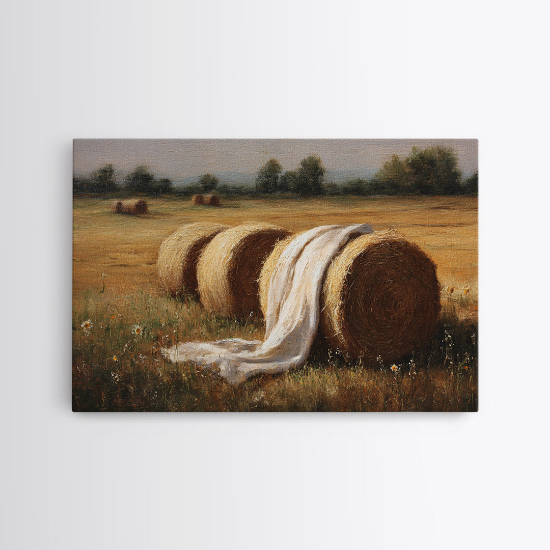 Hay Bales in Late Afternoon Sun Framed Canvas Print, Country Art, Luxury Decor, Farmhouse Decor, Fine Art, Country, COU-3x2-96