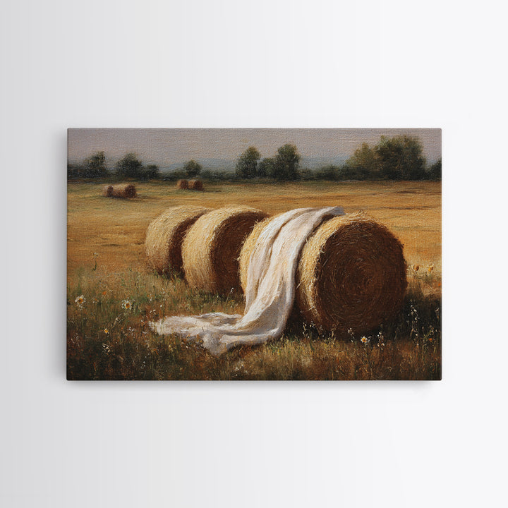 Hay Bales in Late Afternoon Sun Framed Canvas Print, Country Art, Luxury Decor, Farmhouse Decor, Fine Art, Country, COU-3x2-96