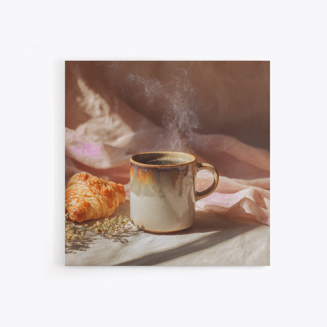 Espresso Cup with Rising Steam and Warm Framed Canvas Print, Coffee Shop Art, Modern Decor, Cafe Decor, Fine Art, Cafe, CSA-1x1-1