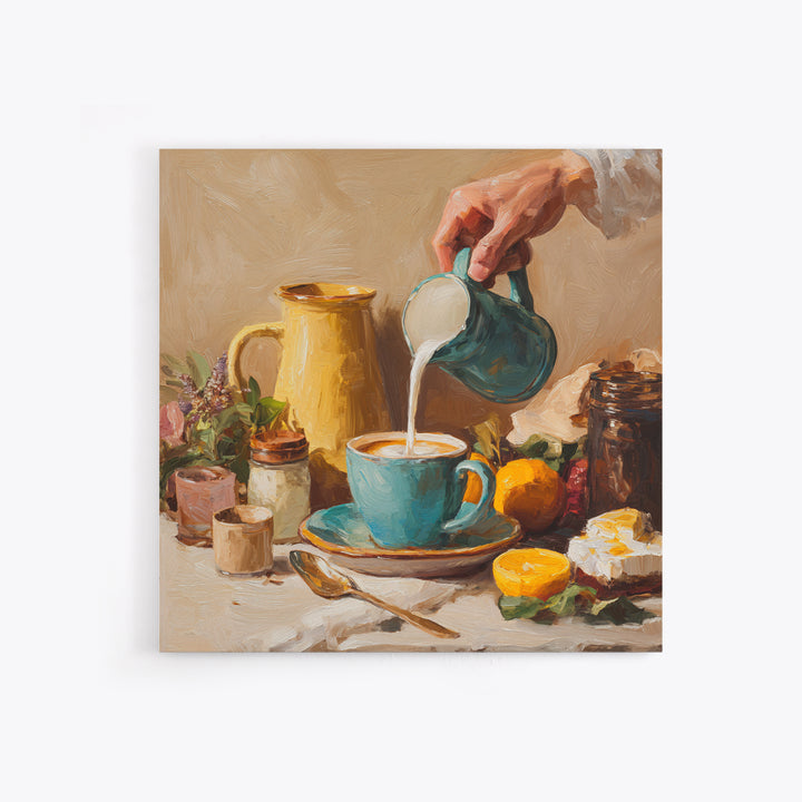 Barista Hands Pouring Milk into Espresso Framed Canvas Print, Coffee Shop Art, Neutral Decor, Cafe Decor, Fine Art, Cafe, CSA-1x1-21