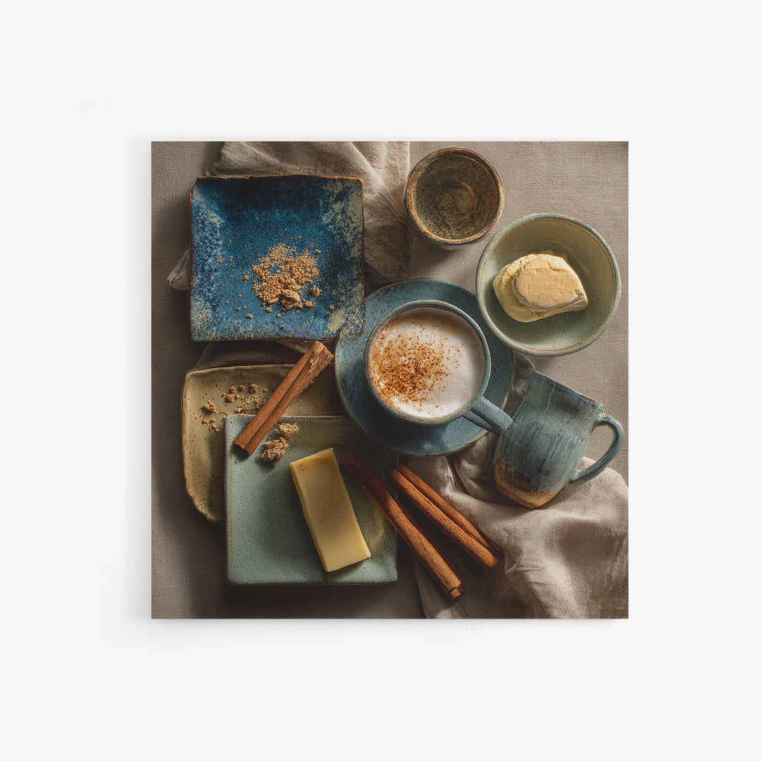 Cinnamon Sticks and Cappuccino Foam Still Life Framed Canvas Print, Coffee Shop Art, Gothic Wall Art, Cafe Decor, CSA-1x1-24