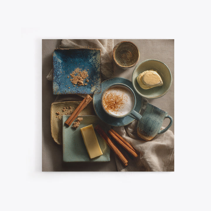 Cinnamon Sticks and Cappuccino Foam Still Life Framed Canvas Print, Coffee Shop Art, Gothic Wall Art, Cafe Decor, CSA-1x1-24