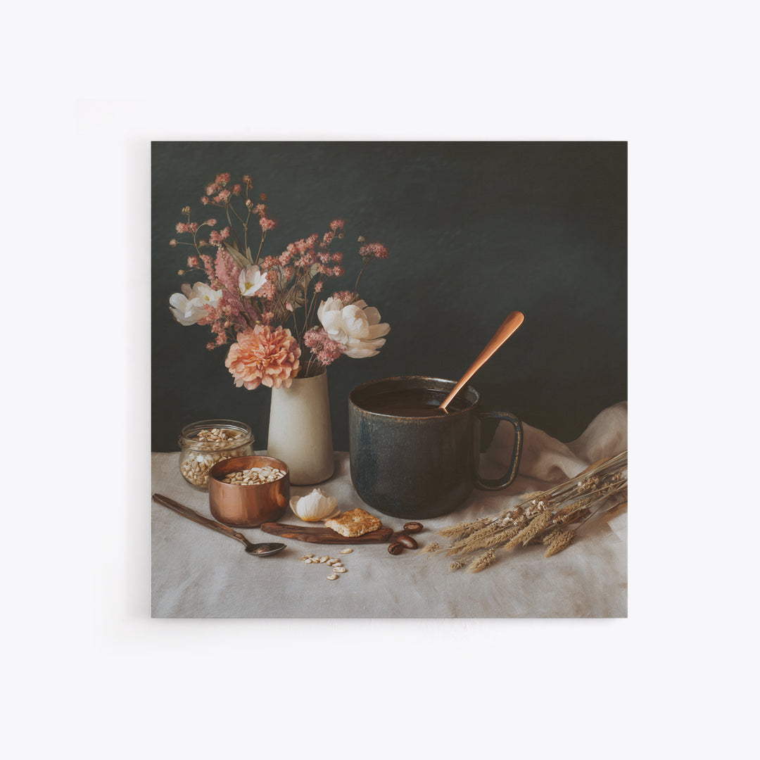 Moody Dark Roast Still Life Framed Canvas Print, Coffee Shop Art, Gallery Decor, Cafe Decor, Fine Art, Cafe, Wall Art, CSA-1x1-32