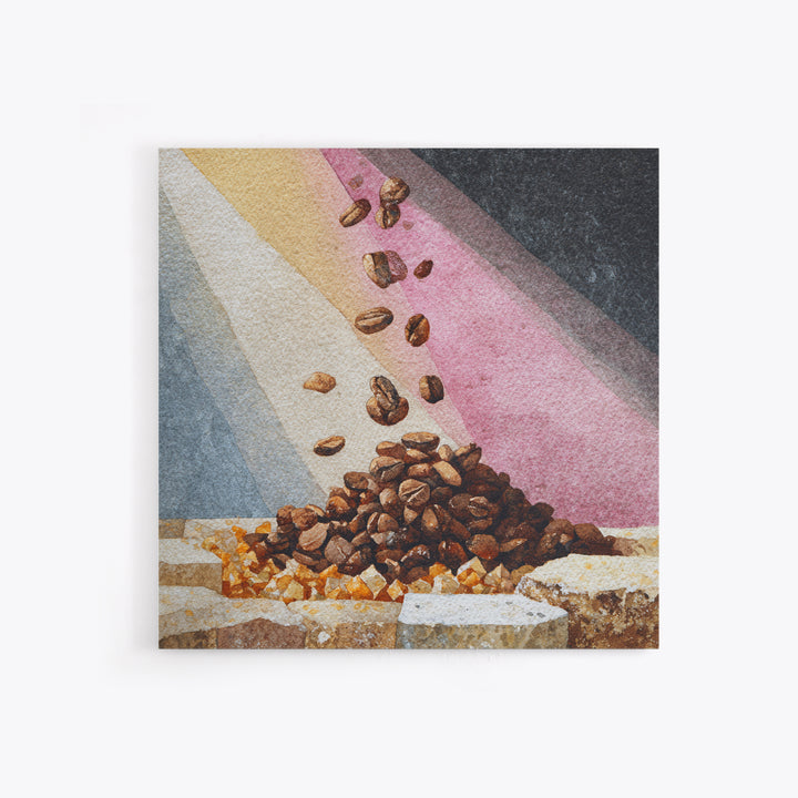 Roasted Beans Falling Through Dark Space Framed Canvas Print, Coffee Shop Art, Kitchen Wall Art, Cafe Decor, Fine Art, Cafe, CSA-1x1-44