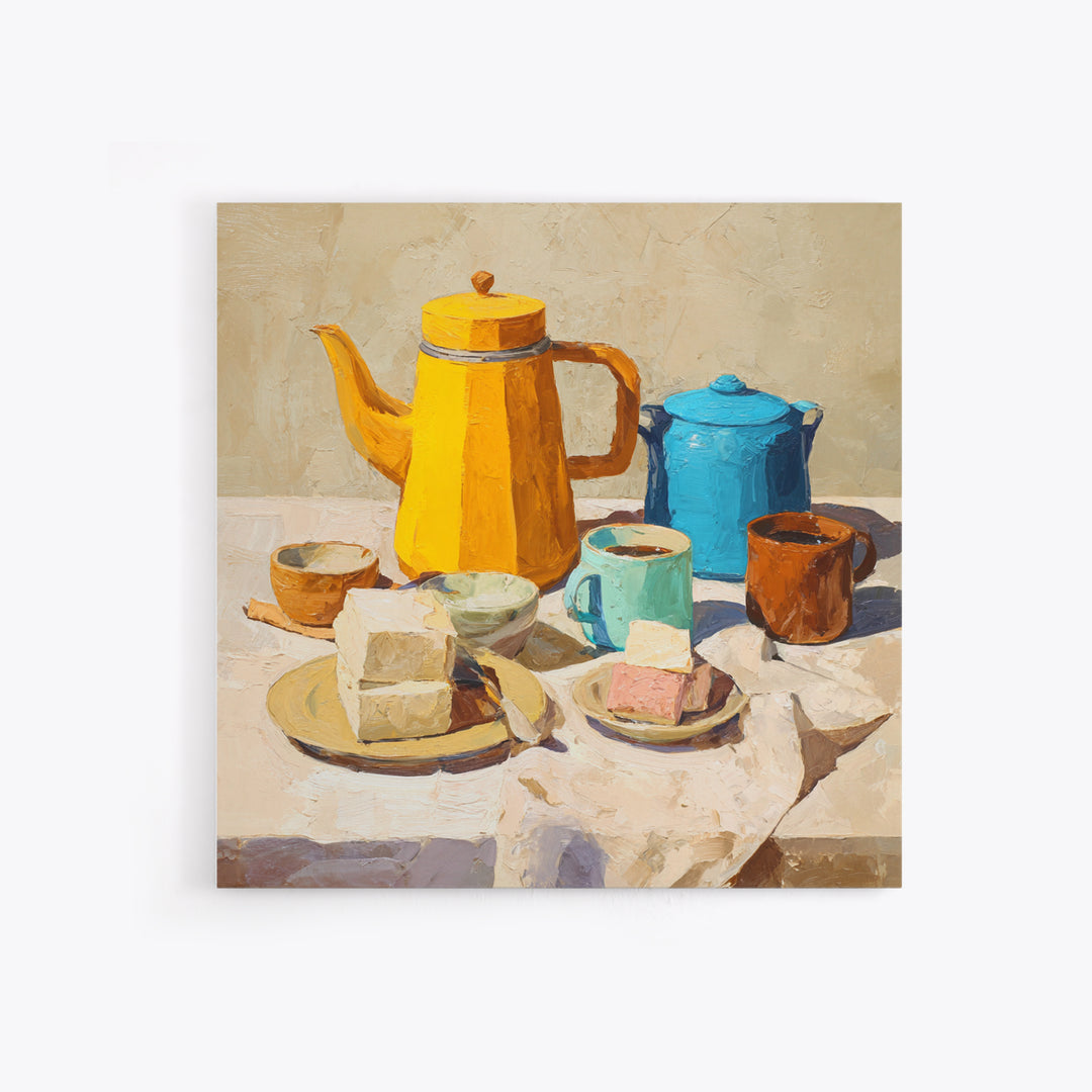 Mid Century Coffee Pot Framed Canvas Print, Coffee Shop Art, Coffee Art, Cafe Decor, Fine Art, Cafe, Textured Painting, CSA-1x1-46