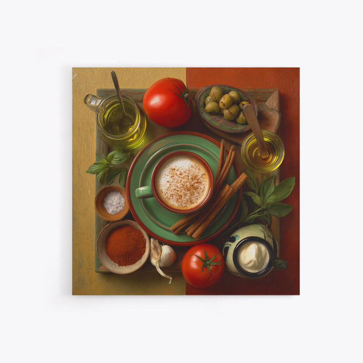 Cinnamon Sticks and Cappuccino Foam Still Life Framed Canvas Print, Coffee Shop Art, Coffee, Cafe Decor, Fine Art, Cafe, CSA-1x1-48