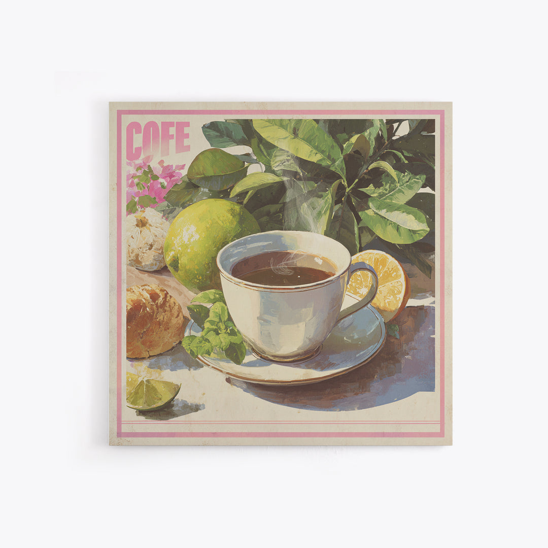 Retro Cafe Poster Coffee Cup Graphic Framed Canvas Print, Coffee Shop Art, Farmhouse Decor, Cafe Decor, Fine Art, Cafe, CSA-1x1-7