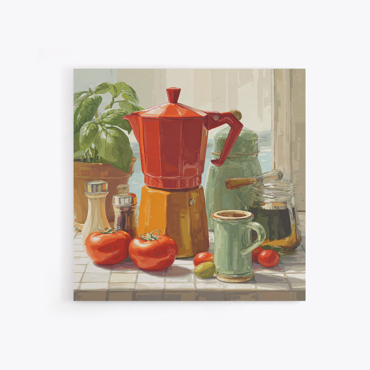 Mid Century Coffee Pot Framed Canvas Print, Coffee Shop Art, Coffee Art, Cafe Decor, Fine Art, Cafe, Textured Painting, CSA-1x1-70