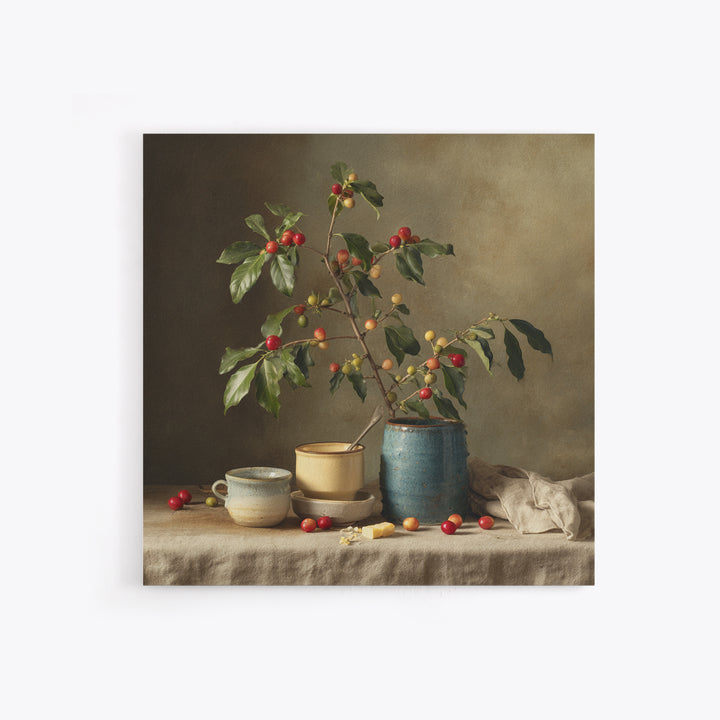 Botanical Coffee Plant Branch Framed Canvas Print, Coffee Shop Art, Statement Artwork, Cafe Decor, Fine Art, Cafe, Art Print, CSA-1x1-78