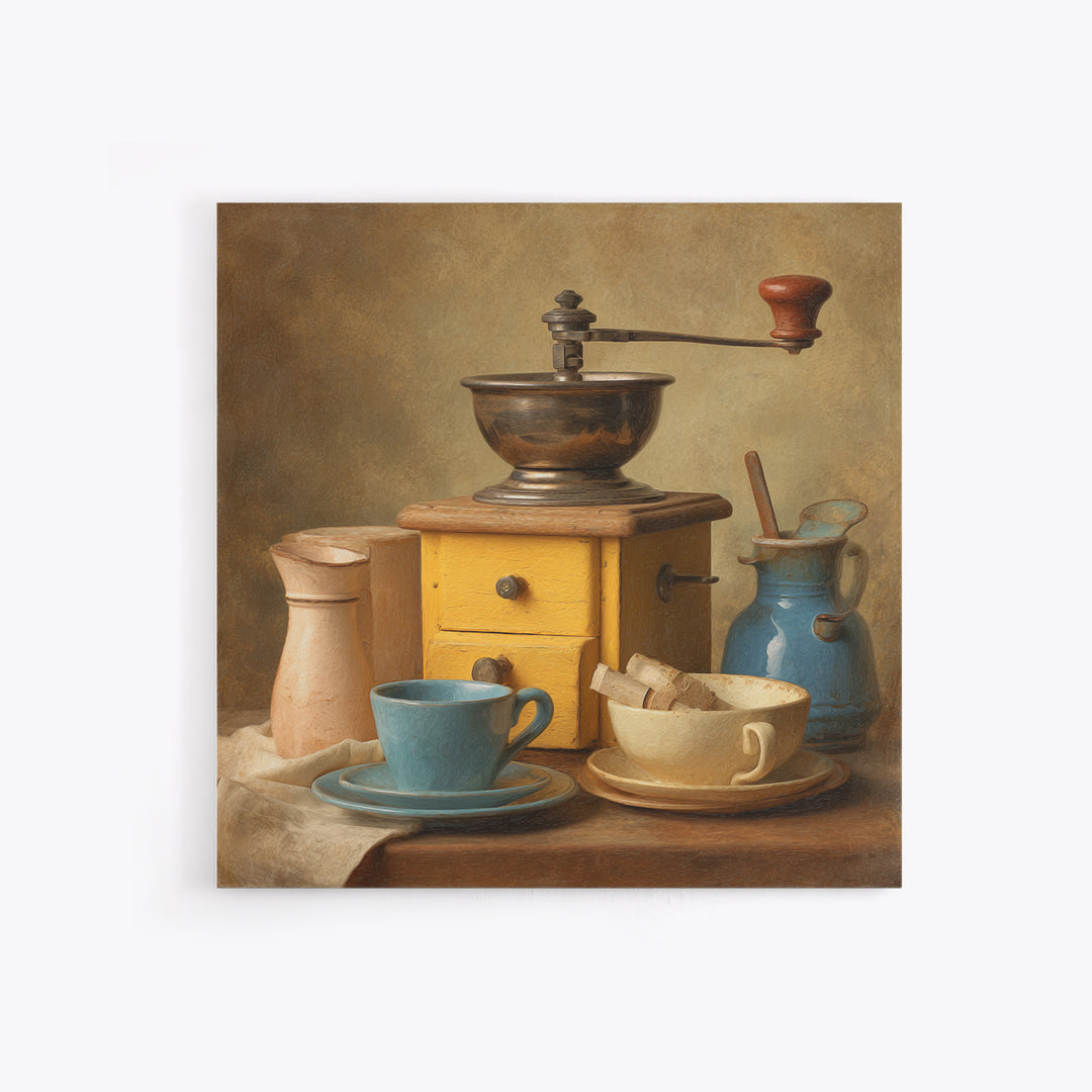 Coffee Grinder Antique Still Life Framed Canvas Print, Coffee Shop Art, Minimalist Wall Art, Cafe Decor, Abstract Art, Cafe, CSA-1x1-84