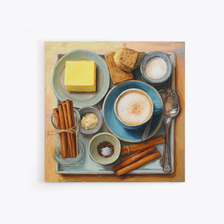 Cinnamon Sticks and Cappuccino Foam Still Life Framed Canvas Print, Coffee Shop Art, Printable Wall Art, Cafe Decor, Cafe, CSA-1x1-96