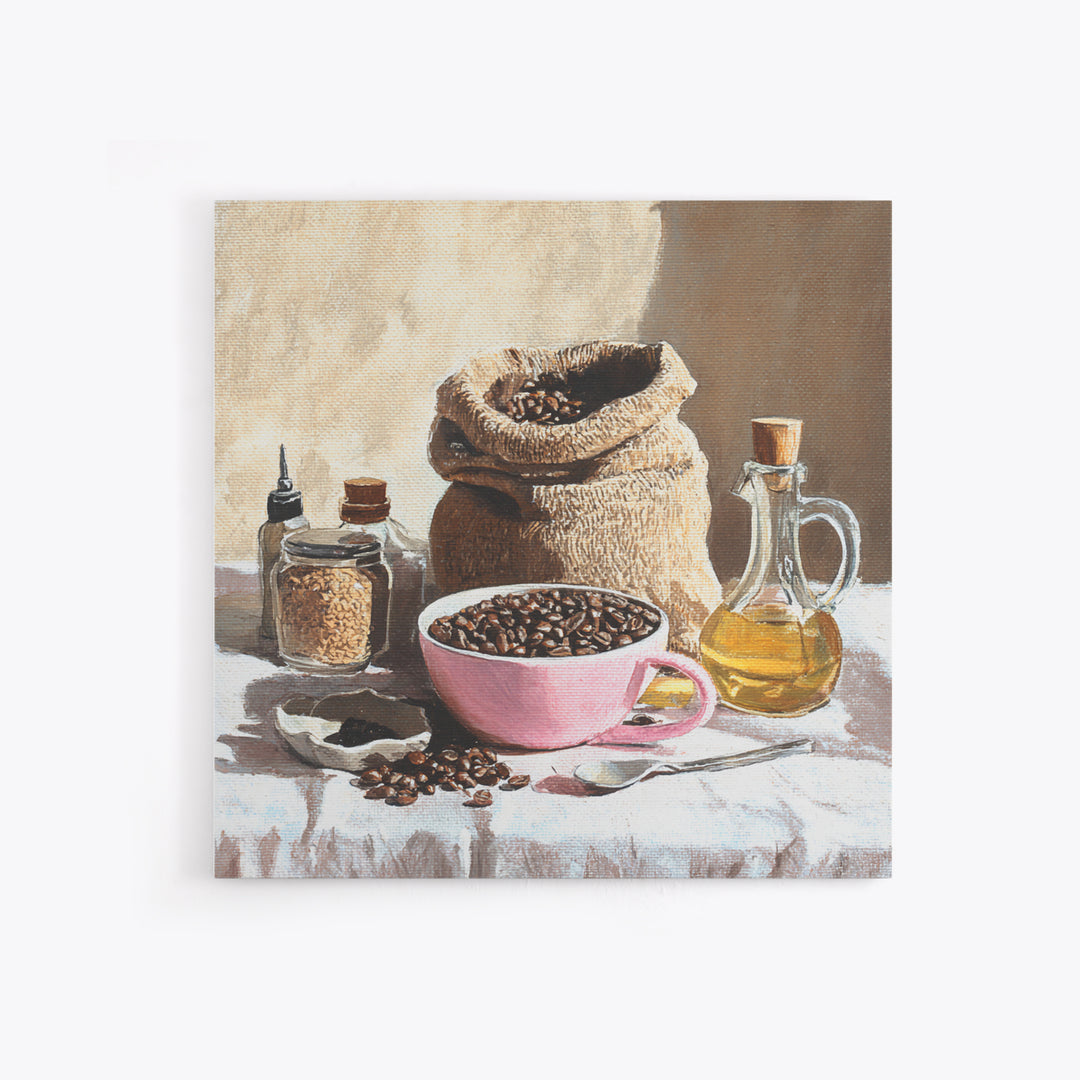 Coffee Beans and Burlap Sack Still Life Canvas Print, Coffee Shop Art, Textured Painting, Cafe Decor, Fine Art, Cafe, CSA-1x1-98
