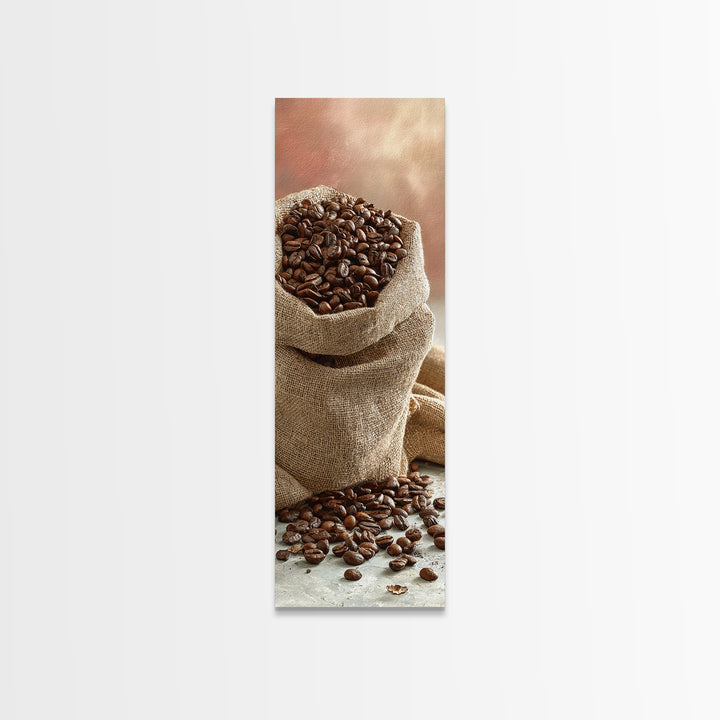 Coffee Beans and Burlap Sack Still Life Canvas Print, Coffee Shop Art, Gallery Decor, Cafe Decor, Fine Art, Cafe, Wall Art, CSA-1x3-14