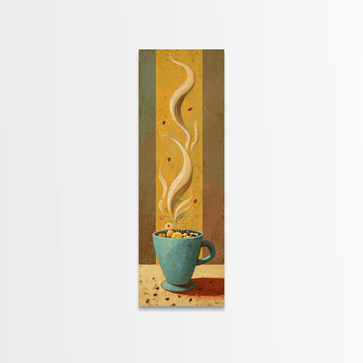 Retro Cafe Poster Coffee Cup Graphic Framed Canvas Print, Coffee Shop Art, Farmhouse Decor, Cafe Decor, Fine Art, Cafe, CSA-1x3-19