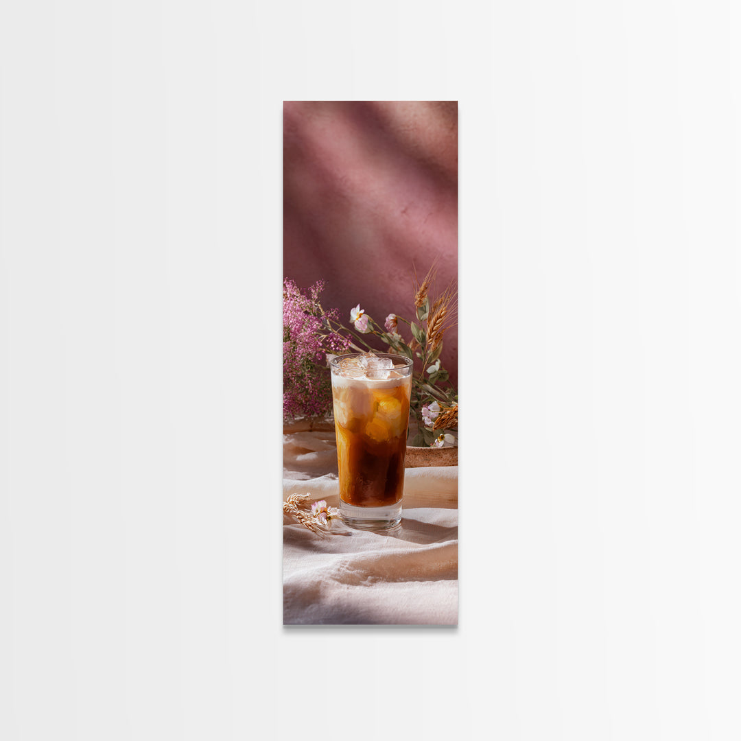Iced Coffee Glass Canvas Print, Coffee Shop Art, Kitchen Art, Cafe Decor, Fine Art, Cafe, Minimalist Wall Art, Coffee Art, CSA-1x3-23