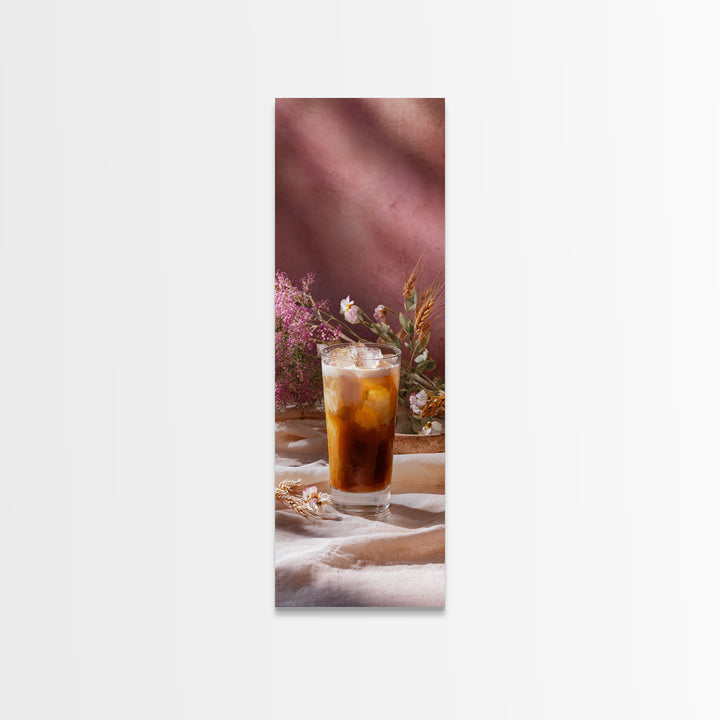Iced Coffee Glass Canvas Print, Coffee Shop Art, Kitchen Art, Cafe Decor, Fine Art, Cafe, Minimalist Wall Art, Coffee Art, CSA-1x3-23