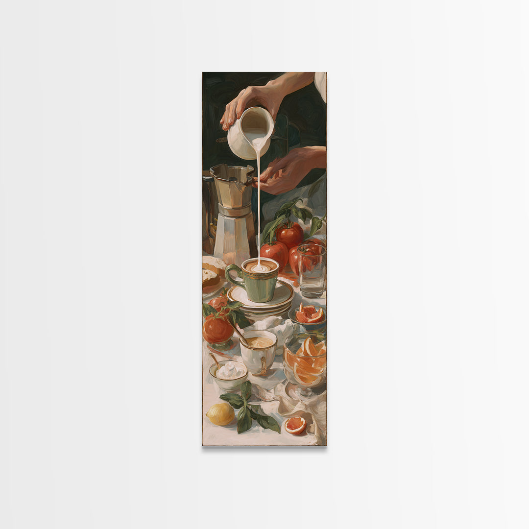 Barista Hands Pouring Milk into Espresso Canvas Print, Coffee Shop Art, Dopamine Decor, Cafe Decor, Cafe, Coffee Wall Art, CSA-1x3-33