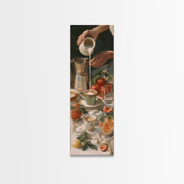 Barista Hands Pouring Milk into Espresso Canvas Print, Coffee Shop Art, Dopamine Decor, Cafe Decor, Cafe, Coffee Wall Art, CSA-1x3-33