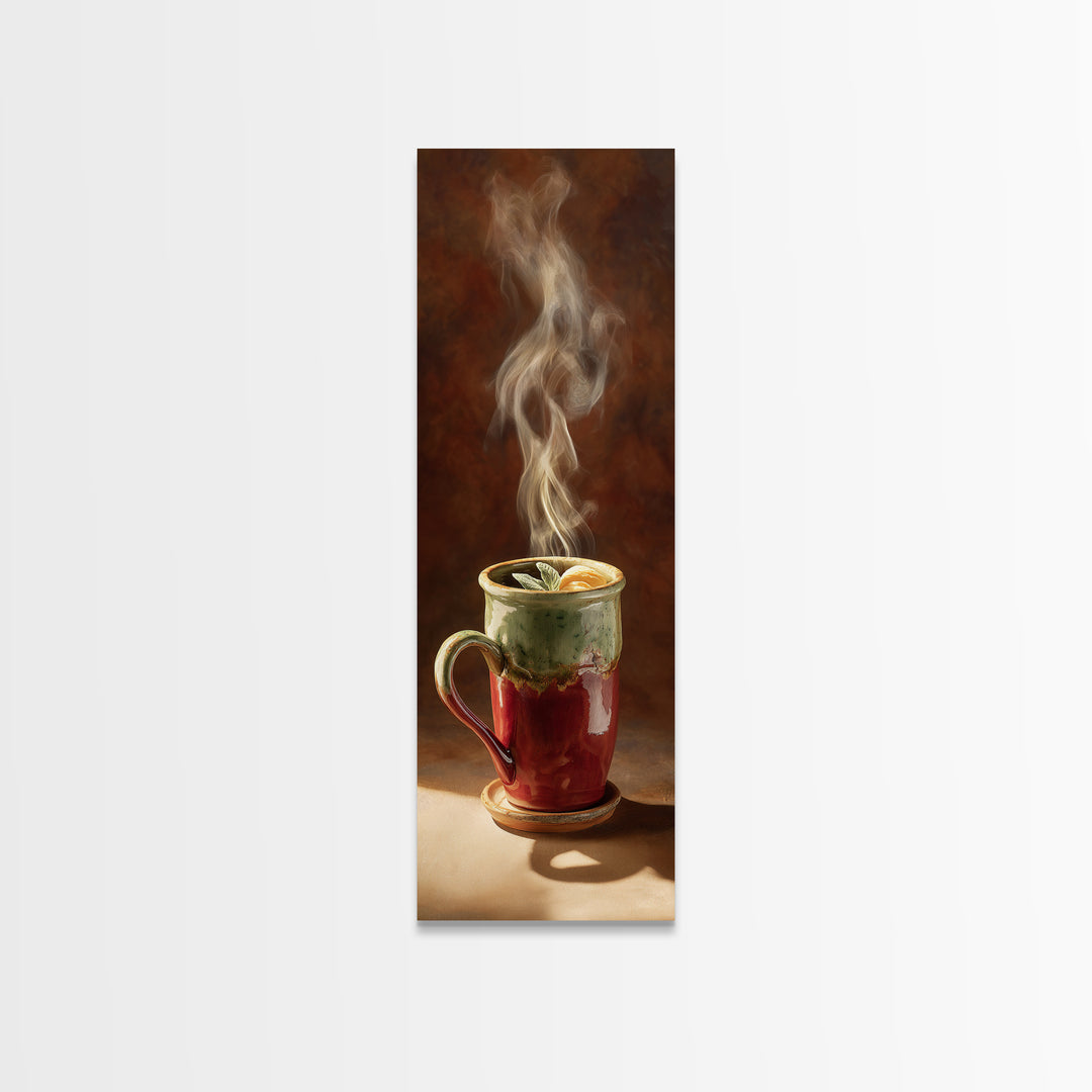 Espresso Cup with Rising Steam and Warm Canvas Print, Coffee Shop Art, Minimalist Decor, Cafe Decor, Cafe, Kitchen Wall Art, CSA-1x3-37