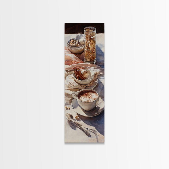 Cinnamon Sticks and Cappuccino Foam Still Life Canvas Print, Coffee Shop Art, Printable Art, Cafe Decor, Abstract Art, Cafe, CSA-1x3-60