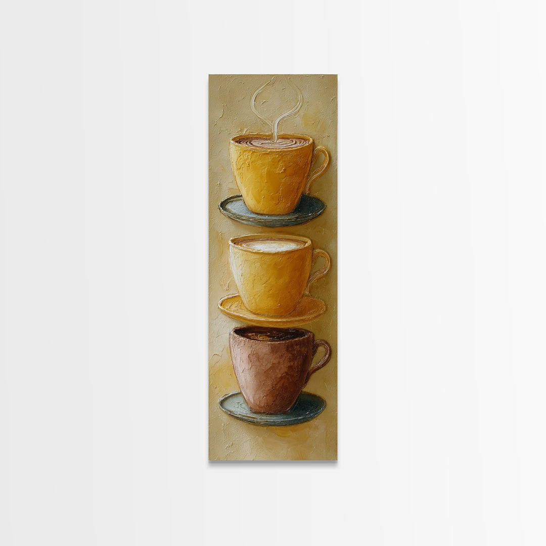 Two Cups Facing Each Other Canvas Print, Coffee Shop Art, Boho Decor, Cafe Decor, Oil Painting, Cafe, Printable, CSA-1x3-97