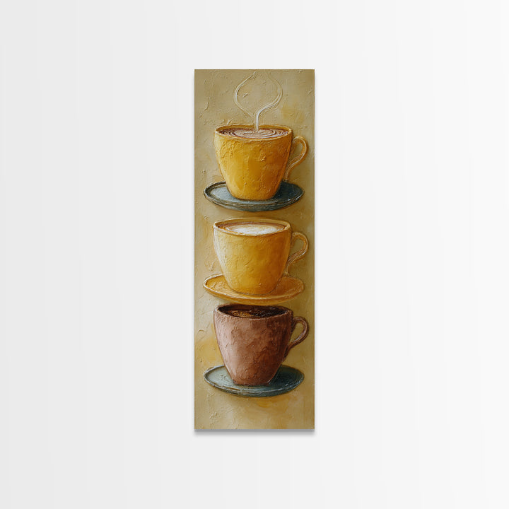 Two Cups Facing Each Other Canvas Print, Coffee Shop Art, Boho Decor, Cafe Decor, Oil Painting, Cafe, Printable, CSA-1x3-97