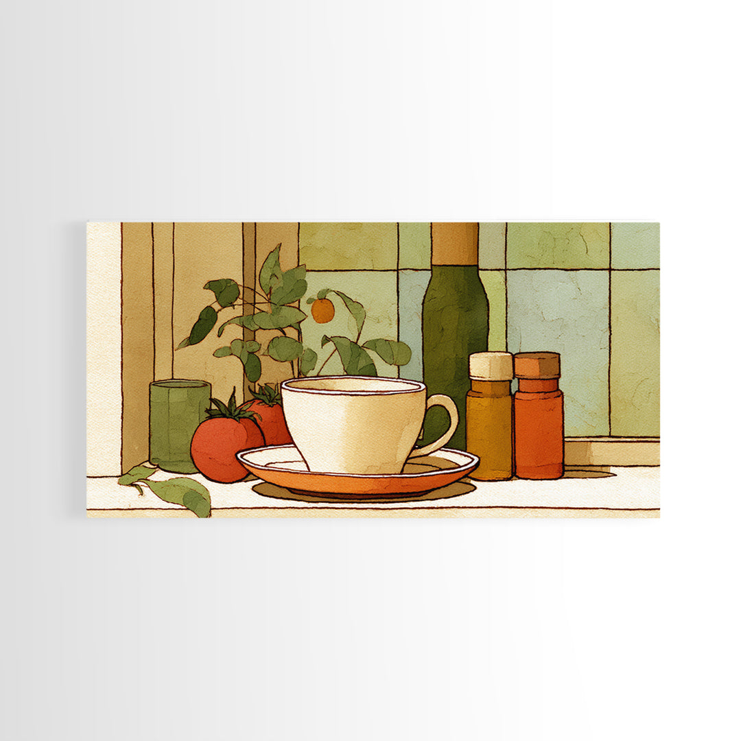 Minimal Line Art of a Cup and Framed Canvas Print, Coffee Shop Art, Luxury Decor, Cafe Decor, Abstract Art, Cafe, CSA-2x1-14