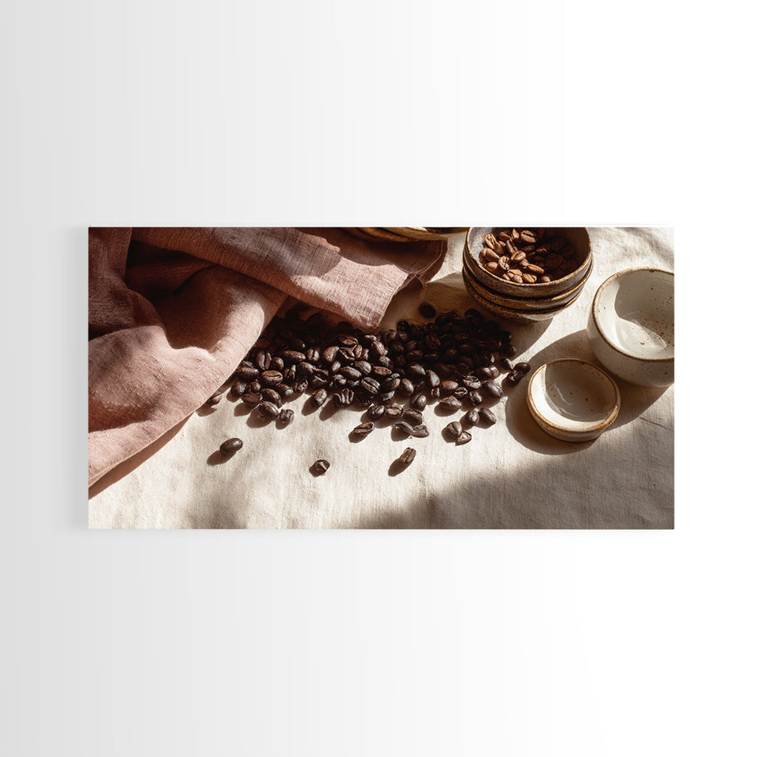Roasted Beans Falling Through Dark Space Framed Canvas Print, Coffee Shop Art, Fine Art Print, Cafe Decor, Fine Art, Cafe, CSA-2x1-16
