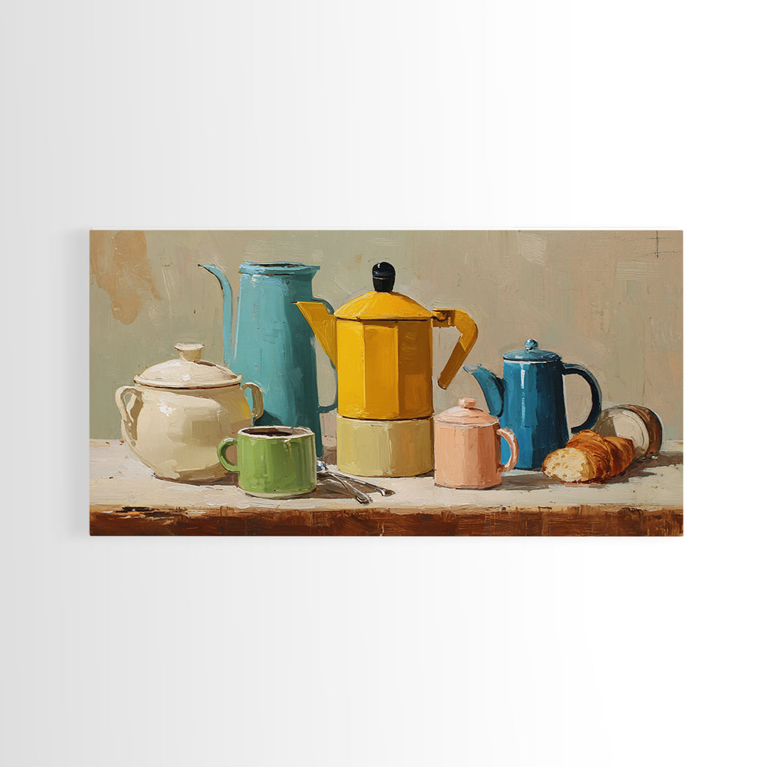 Mid Century Coffee Pot Framed Canvas Print, Coffee Shop Art, Room Decor, Cafe Decor, Fine Art, Cafe, Canvas Wall Art, CSA-2x1-18