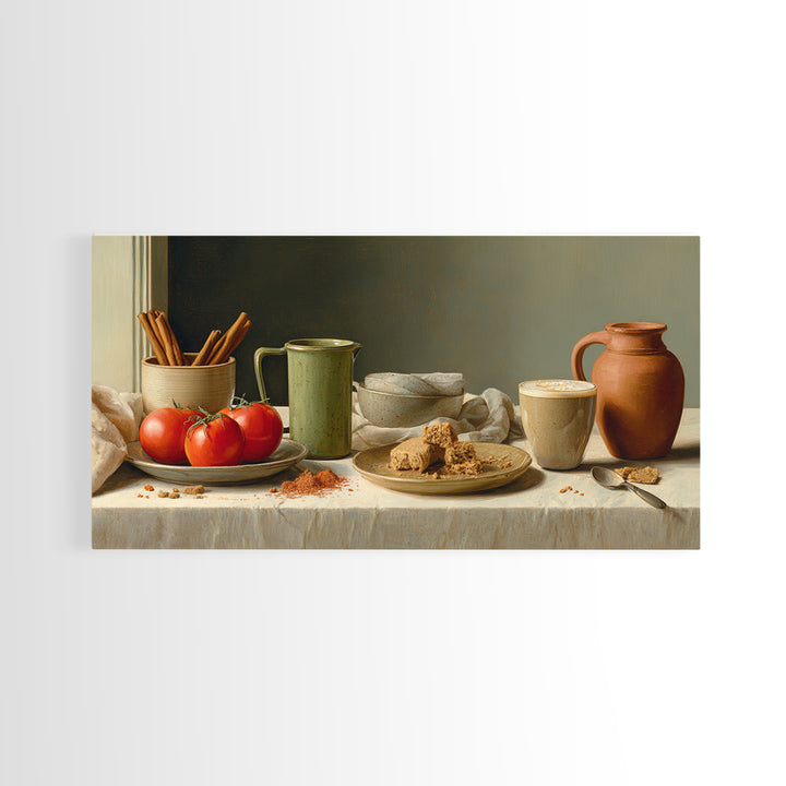 Cinnamon Sticks and Cappuccino Foam Still Life Framed Canvas Print, Coffee Shop Art, Statement Artwork, Cafe Decor, Cafe, CSA-2x1-20