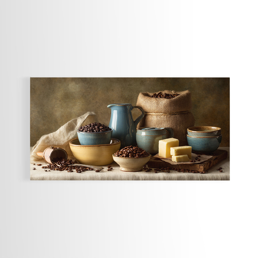 Coffee Beans and Burlap Sack Still Life Canvas Print, Coffee Shop Art, Textured Painting, Cafe Decor, Fine Art, Cafe, CSA-2x1-22