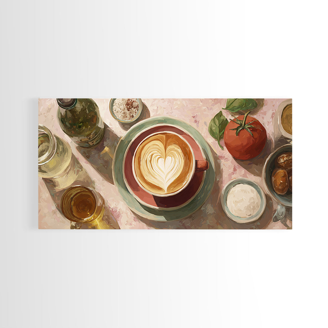 Latte Art Heart Seen from Above Framed Canvas Print, Coffee Shop Art, Minimalist Decor, Cafe Decor, Cafe, Kitchen Wall Art, CSA-2x1-24
