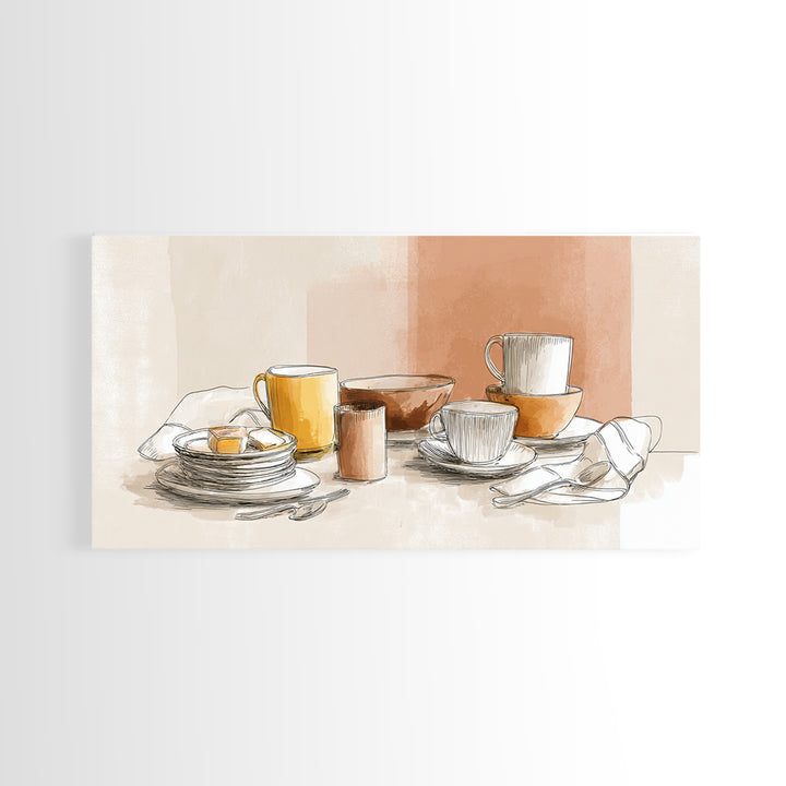 Minimal Line Art of a Cup and Framed Canvas Print, Coffee Shop Art, Luxury Decor, Cafe Decor, Abstract Art, Cafe, CSA-2x1-38