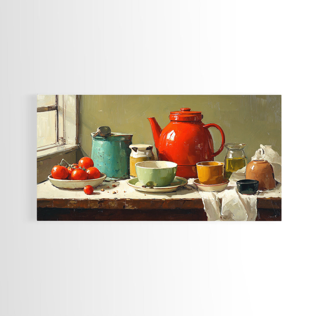Mid Century Coffee Pot Framed Canvas Print, Coffee Shop Art, Room Decor, Cafe Decor, Fine Art, Cafe, Canvas Wall Art, CSA-2x1-42