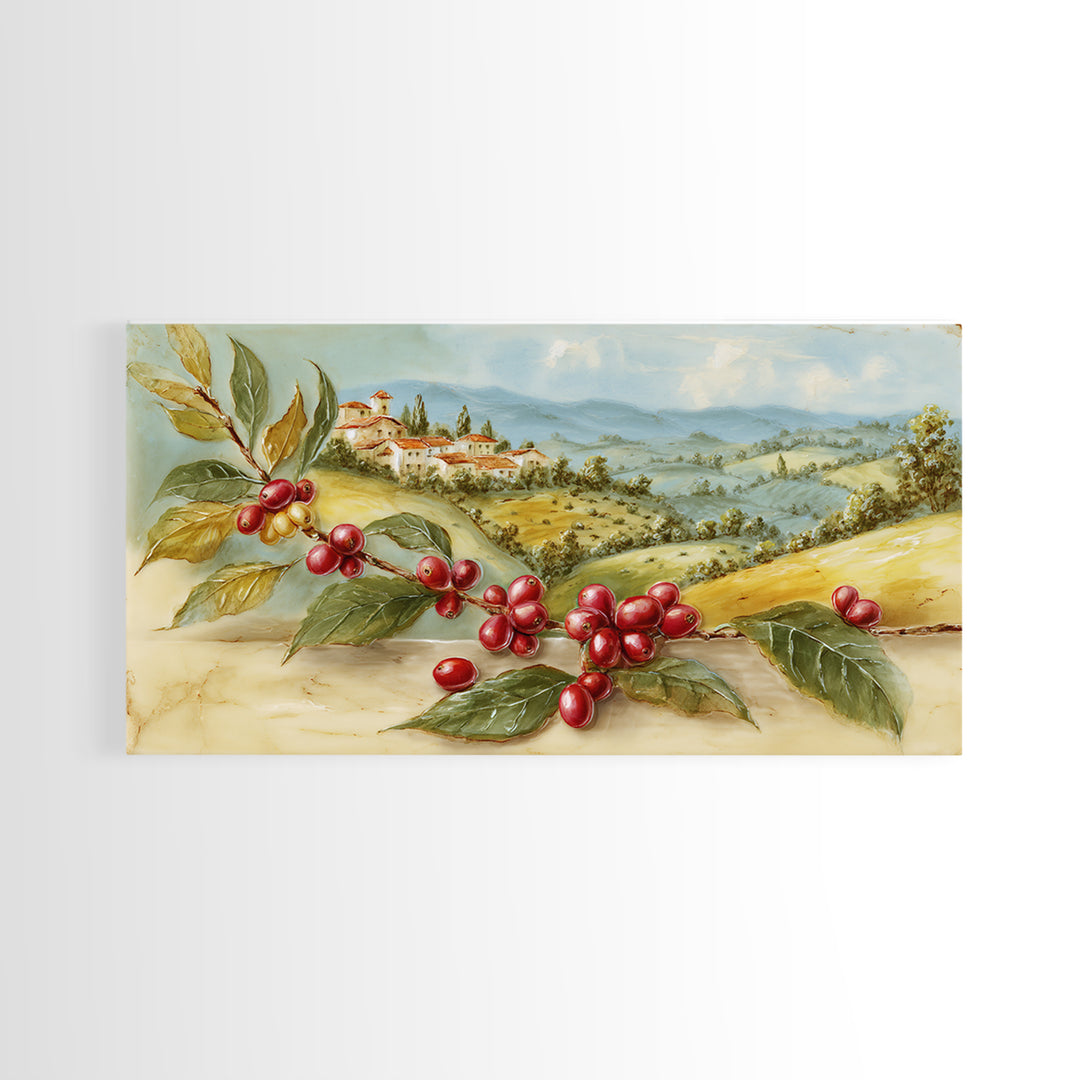 Coffee Farm Landscape Framed Canvas Print, Coffee Shop Art, Canvas Wall Art, Cafe Decor, Oil Painting, Cafe, Bedroom Wall Art, CSA-2x1-43
