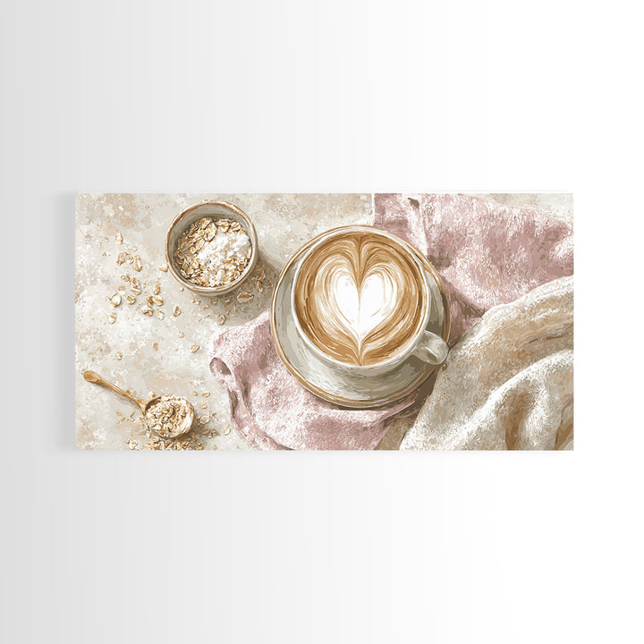 Latte Art Heart Seen from Above Canvas Print, Coffee Shop Art, Art Print, Cafe Decor, Fine Art, Cafe, Dark Academia Decor, CSA-2x1-48