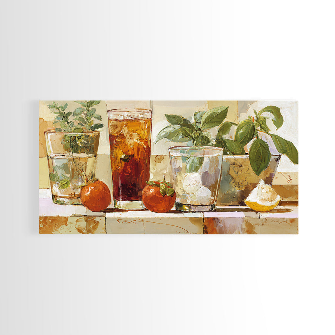 Iced Coffee Glass Framed Canvas Print, Coffee Shop Art, Dark Academia Decor, Cafe Decor, Fine Art, Cafe, Whimsical Art, CSA-2x1-55