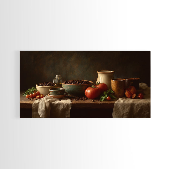 Roasted Beans Falling Through Dark Space Canvas Print, Coffee Shop Art, Canvas Wall Art, Cafe Decor, Cafe, Bedroom Wall Art, CSA-2x1-64